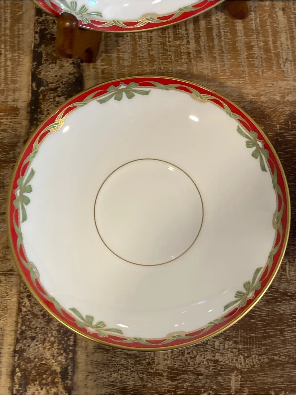 4 Saucers Waterford Fine China Holiday Ribbons Christmas